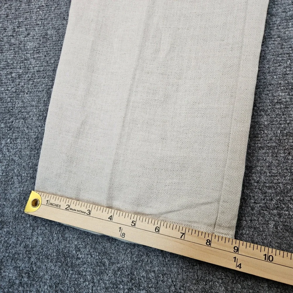 Caribbean Mens Tan Herringbone Linen Cotton Pleated Dress Pants 36x32